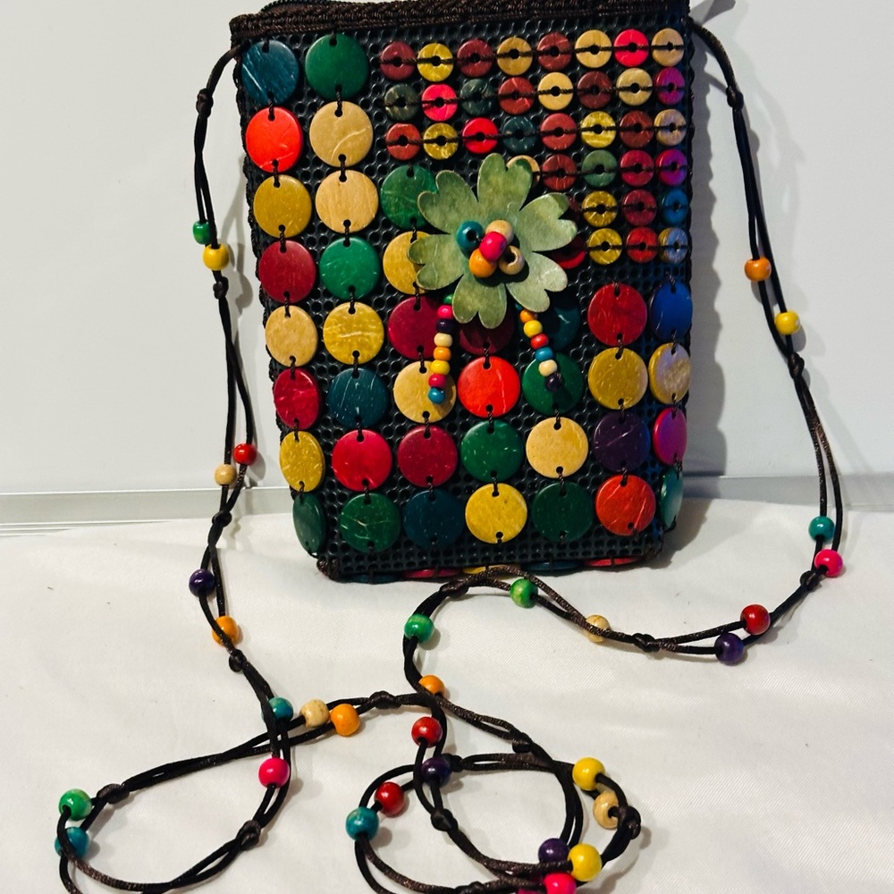 Unique Tropical Craft Coconut Shell Colorful Cros… - image 1